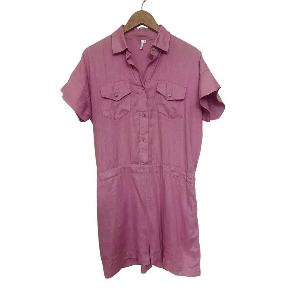 Seaside Tones Linen Romper Size S Made in Poland